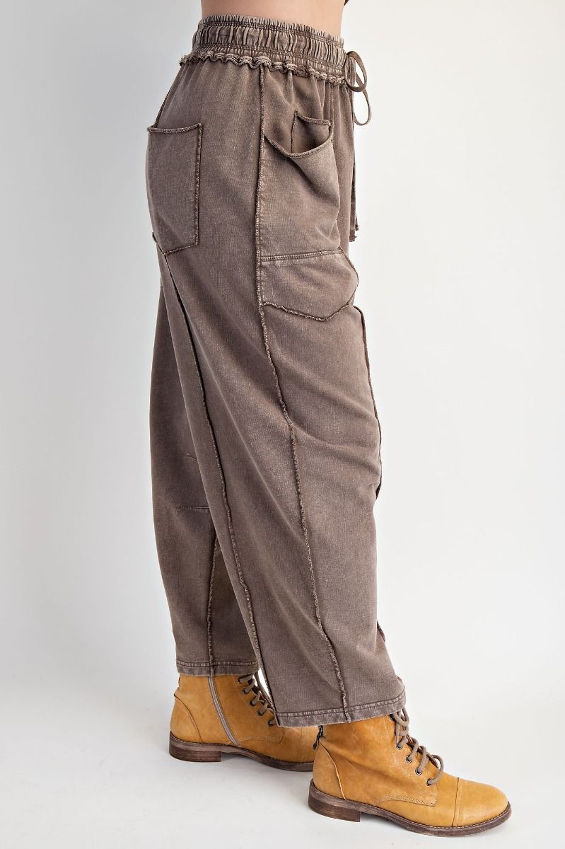 Easel Mineral Washed Terry Knit Barrel Pants in Mocha – June Adel