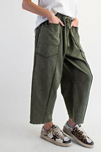 Load image into Gallery viewer, Easel Mineral Washed Terry Knit Barrel Pants in Pine Green
