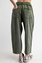 Load image into Gallery viewer, Easel Mineral Washed Terry Knit Barrel Pants in Pine Green
