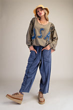 Load image into Gallery viewer, Easel Mineral Washed Terry Knit Barrel Pants in Washed Navy
