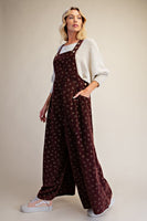 Easel Floral Print Washed Baby Corduroy Overalls in Eggplant