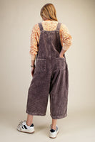 Easel OVERSIZED Corduroy Flower Patched Overalls in Mocha