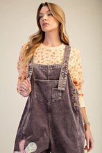 Load image into Gallery viewer, Easel OVERSIZED Corduroy Flower Patched Overalls in Mocha

