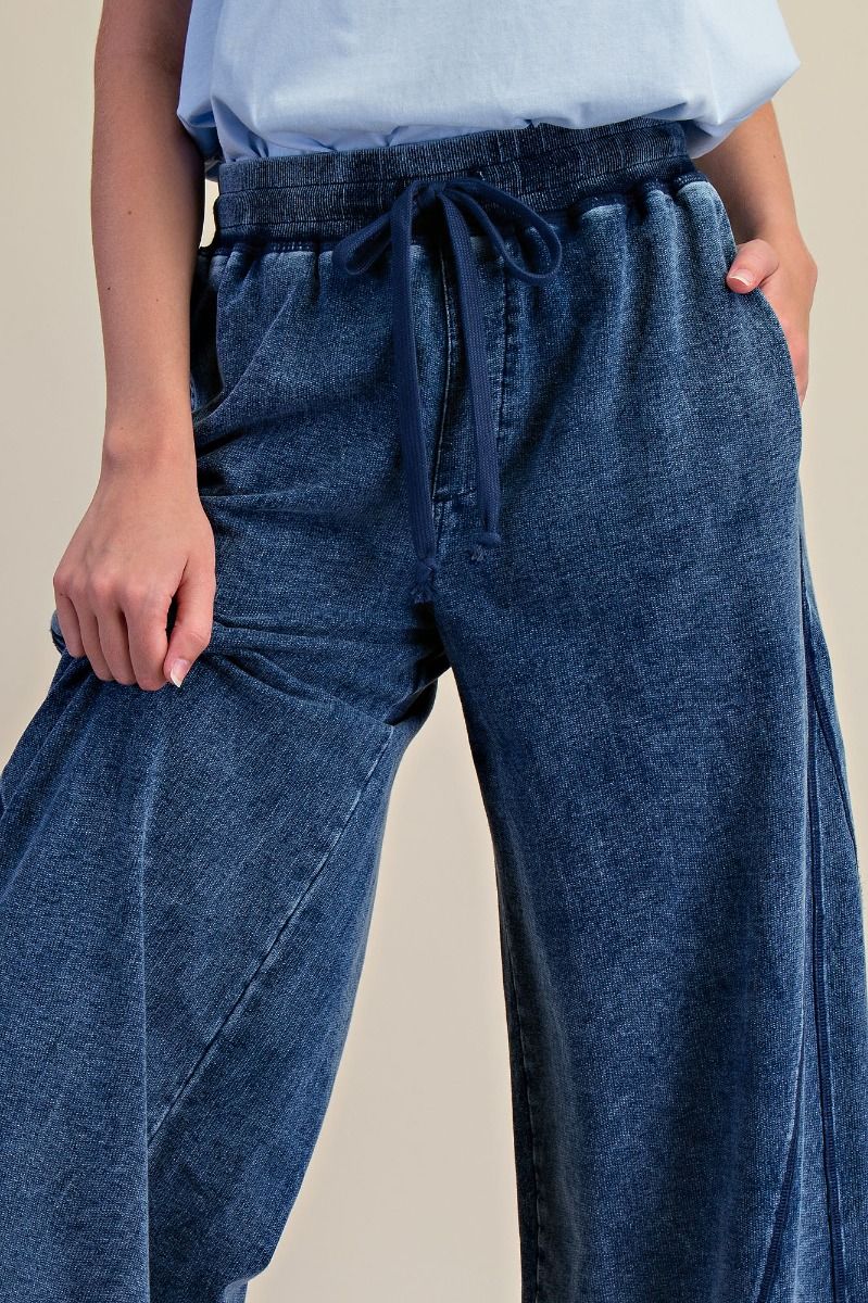 Easel Mineral Washed Terry Knit Pants in Washed Denim – June Adel