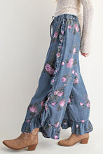 Load image into Gallery viewer, Easel Floral Print Pants Chambray Pants in Washed Denim
