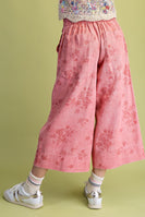 Easel Floral Print Washed Twill Pants in Antique Rose