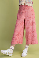 Easel Floral Print Washed Twill Pants in Antique Rose
