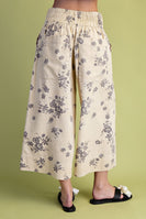 Easel Floral Print Washed Twill Pants in Khaki