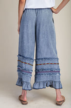 Load image into Gallery viewer, Easel Ruffle Bottom Stone Washed Chambray Pants in Washed Denim

