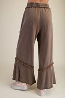 Easel Mineral Washed Frayed Edge Terry Knit Pants in Espresso