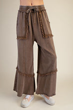 Load image into Gallery viewer, Easel Mineral Washed Frayed Edge Terry Knit Pants in Espresso
