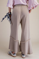 Easel Mineral Washed Frayed Edge Terry Knit Pants in Mushroom