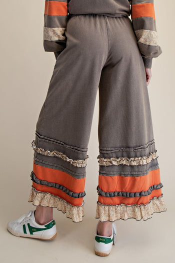 Easel Terry Knit Pant with Contrasting Color Mix Bottom Hem in Ash
