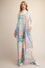 Load image into Gallery viewer, Easel Patchwork Print Thermal Knit Jumpsuit in Blue Combo
