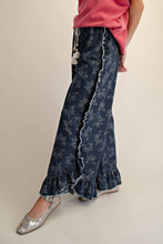 Load image into Gallery viewer, Easel Floral Print Washed Denim Palazzo Pants in Dark Denim
