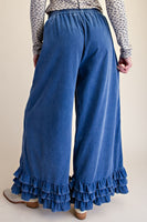 Easel Ruffle Bottom Washed Baby Corduroy Pants in Denim Blue