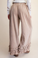 Easel Ruffle Bottom Washed Baby Corduroy Pants in Khaki