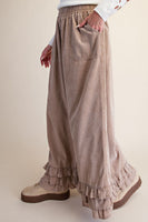 Easel Ruffle Bottom Washed Baby Corduroy Pants in Khaki