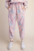 Easel Signature Printed Washed Joggers in Cotton Pink