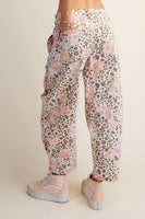 Easel Animal Floral Print Washed Twill Barrel Pants in Animal