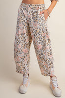 Easel Animal Floral Print Washed Twill Barrel Pants in Animal