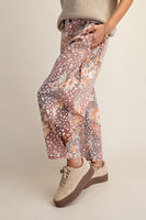 Easel Animal Floral Print Washed Twill Barrel Pants in Bambi
