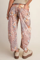 Easel Animal Floral Print Washed Twill Barrel Pants in Bambi
