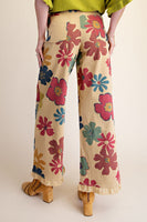 Easel Floral Print Enzyme Washed Stretch Twill Pants in Dijon