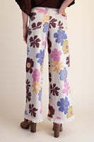 Easel Floral Print Enzyme Washed Stretch Twill Pants in Stone