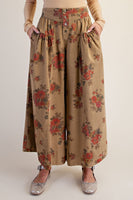 Easel Floral Print Mineral Washed Twill Pants in Olive