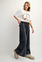 Load image into Gallery viewer, Easel Mineral Washed Terry Knit Cargo Pants in Black
