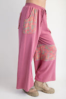 Easel Terry Knit and Floral Knit Pants in Boho Red