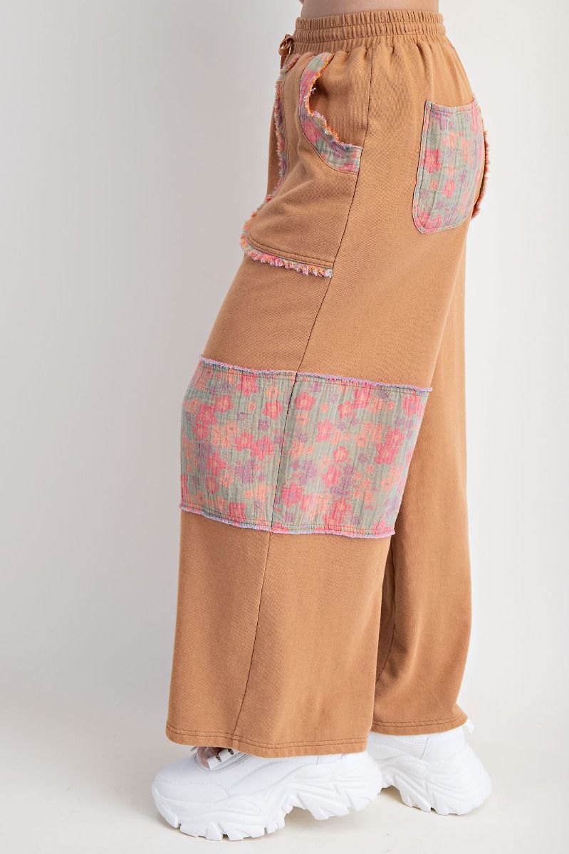 Easel Terry Knit and Floral Knit Pants in Camel – June Adel