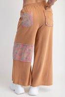 Easel Terry Knit and Floral Knit Pants in Camel
