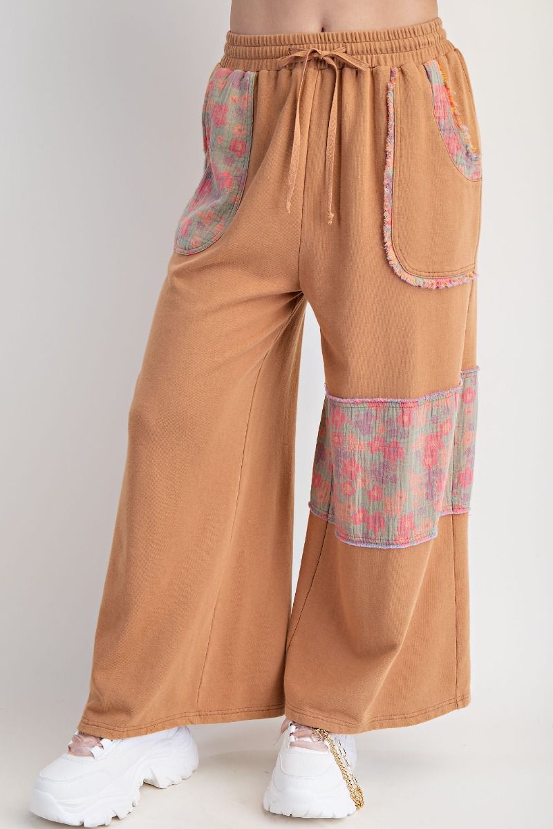 Easel Terry Knit and Floral Knit Pants in Camel – June Adel