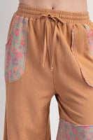Easel Terry Knit and Floral Knit Pants in Camel