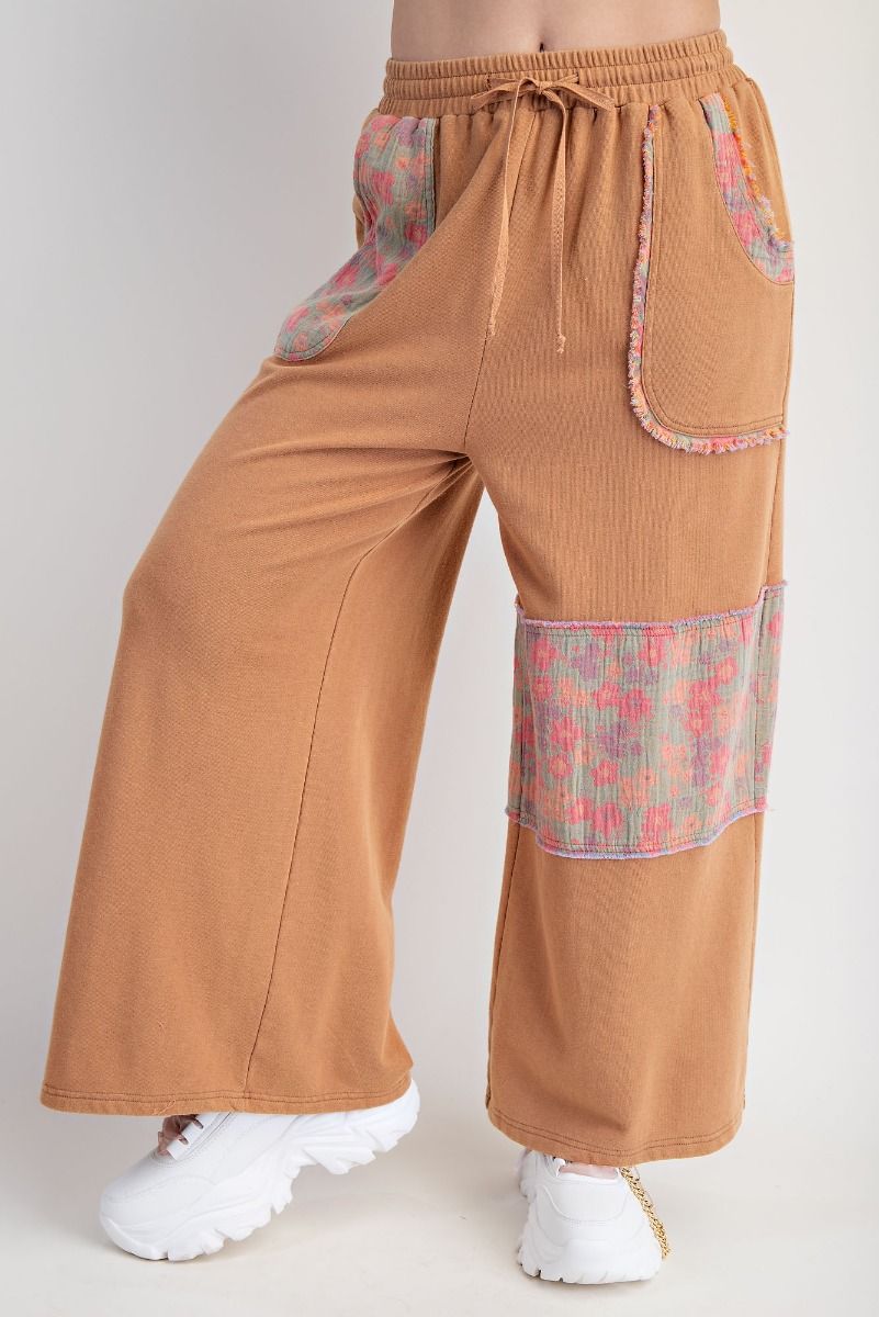 Easel Terry Knit and Floral Knit Pants in Camel – June Adel