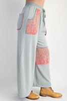 Easel Terry Knit and Floral Knit Pants in Sage
