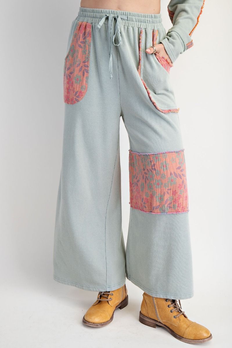 Easel Terry Knit and Floral Knit Pants in Sage – June Adel