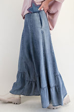 Load image into Gallery viewer, Easel Ruffle Hem Palazzo Pants in Dark Denim
