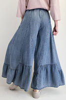 Easel Ruffle Hem Palazzo Pants in Dark Denim