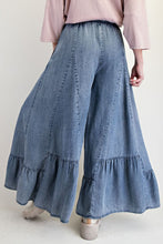 Load image into Gallery viewer, Easel Ruffle Hem Palazzo Pants in Dark Denim
