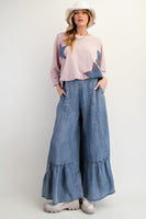 Easel Ruffle Hem Palazzo Pants in Dark Denim