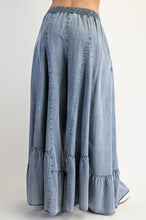 Load image into Gallery viewer, Easel Ruffle Hem Palazzo Pants in Washed Denim
