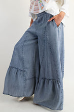 Load image into Gallery viewer, Easel Ruffle Hem Palazzo Pants in Washed Denim
