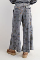 Easel Mineral Washed Terry Knit Floral Print Pants in Ash ON ORDER