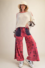 Load image into Gallery viewer, Easel Mineral Washed Terry Knit Floral Print Pants in Boho Red
