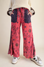 Load image into Gallery viewer, Easel Mineral Washed Terry Knit Floral Print Pants in Boho Red

