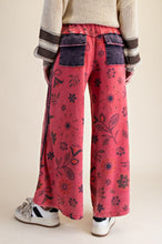 Load image into Gallery viewer, Easel Mineral Washed Terry Knit Floral Print Pants in Boho Red
