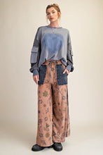 Load image into Gallery viewer, Easel Mineral Washed Terry Knit Floral Print Pants in Mocha Mousse
